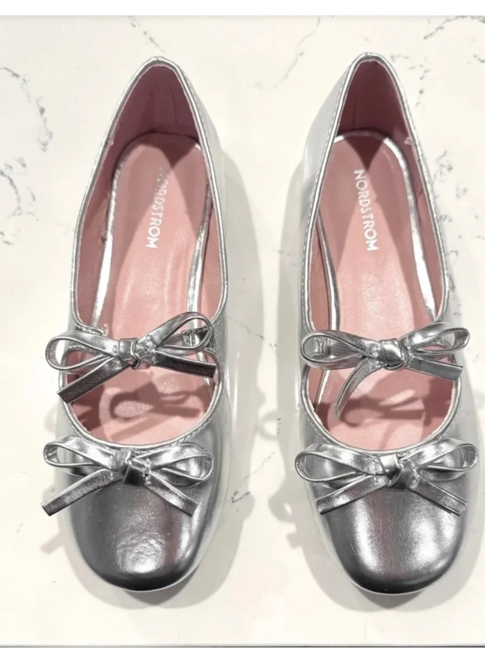 Nordstrom Girl’s Kids Silver Metallic Bow Flat Ballerina Shoes Size 13